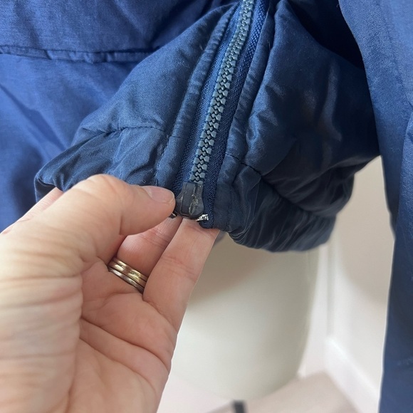 NY Yankees Pullover Jacket – Size L | Navy Blue Colorblock Hooded Windbreaker - Picture 4 of 9